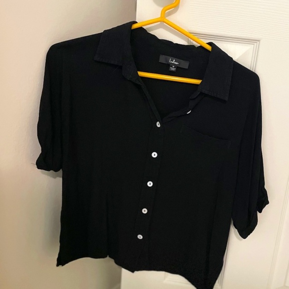 Lulu's Women's Black Button Down Shirt With Pocket